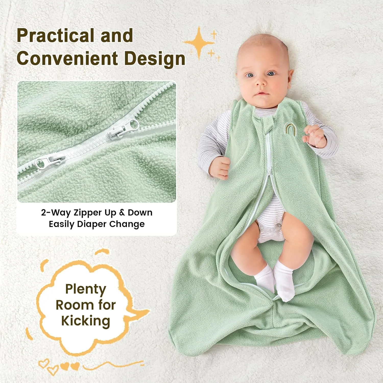 PHF Warm Micro-Fleece Baby Sleep Sack 18-24 Months, Soft Baby Wearable Blanket, 2-Way Zipper Sleeping Bags, 2 Pack Comfy Sleeping Sack for Infant Newborn Boys, X-Large Size, Blue & Sage Green