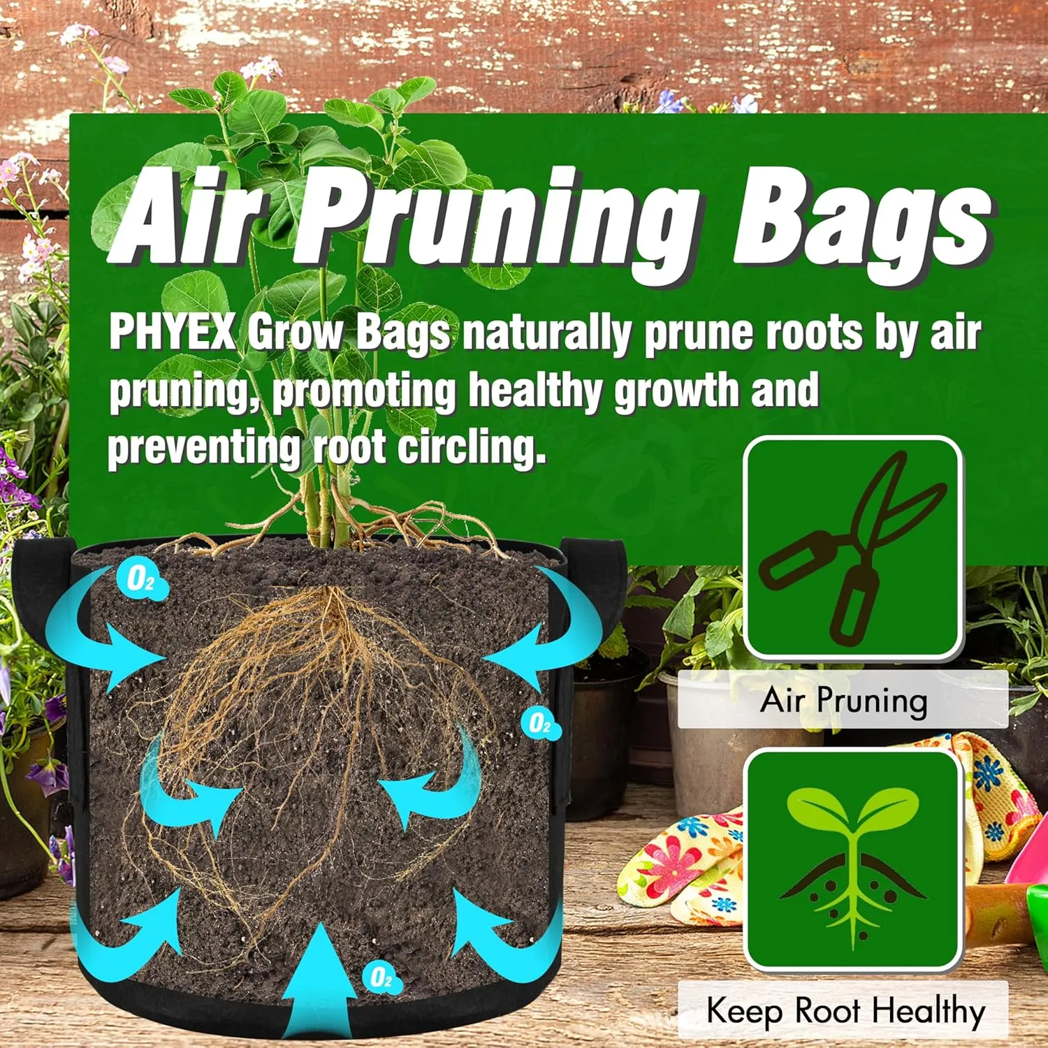 PHYEX 12-Pack 15 Gallon Grow Bags, Thickened 300G Nonwoven Fabric Pots with Reinforced Handles, Planting Bags for Healthy Root Growth, Vegetables, and Flowers, Come with 12 Pcs Plant Labels