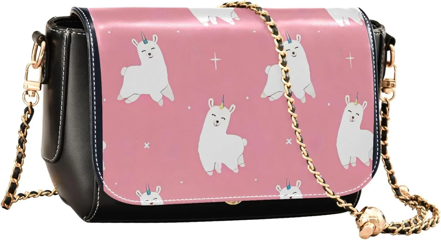 Pink Horse Heart Crossbody Bags for Women Pattern Leather Shoulder Bags Wallet Handbag with Chain Strap