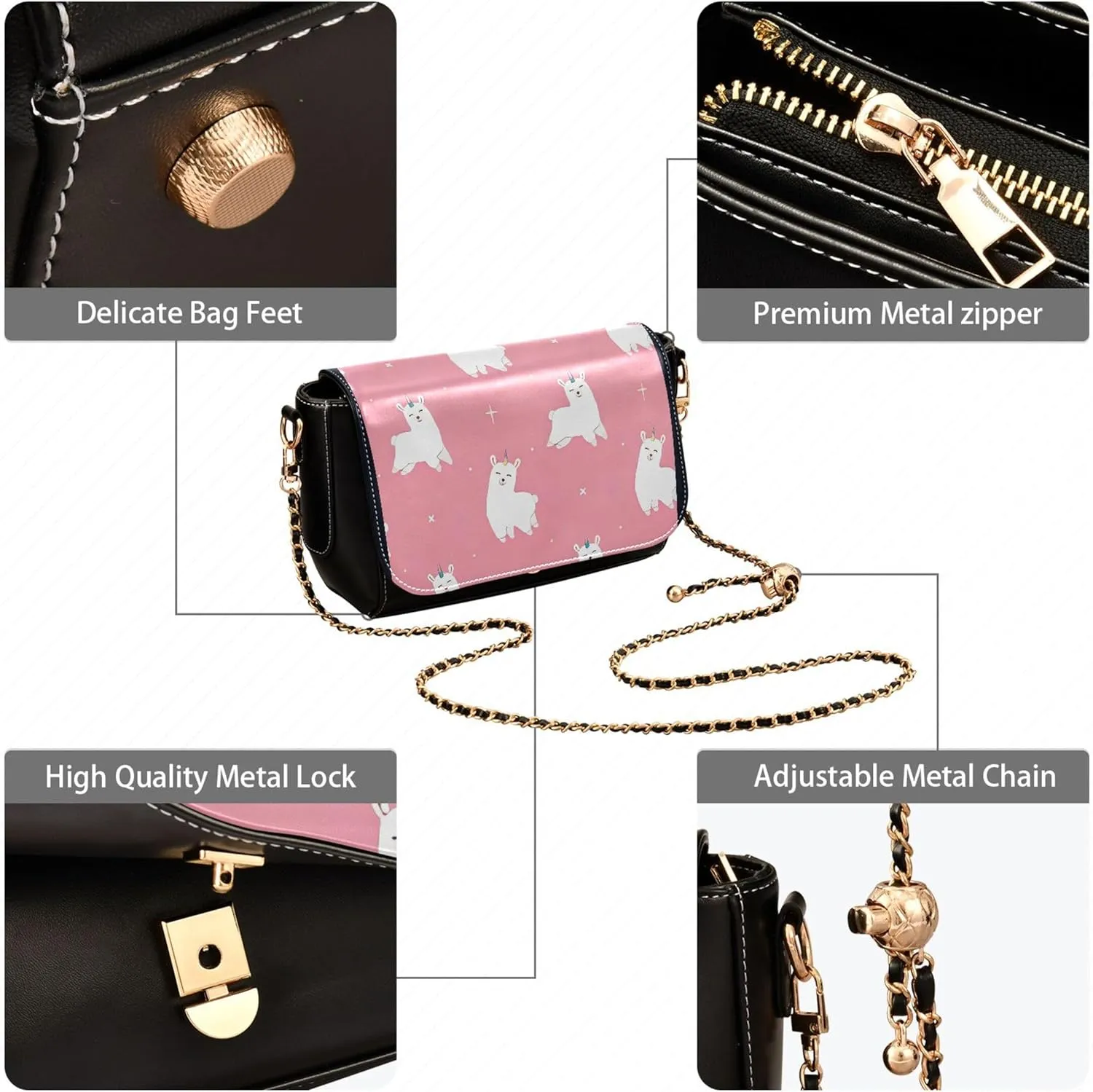 Pink Horse Heart Crossbody Bags for Women Pattern Leather Shoulder Bags Wallet Handbag with Chain Strap