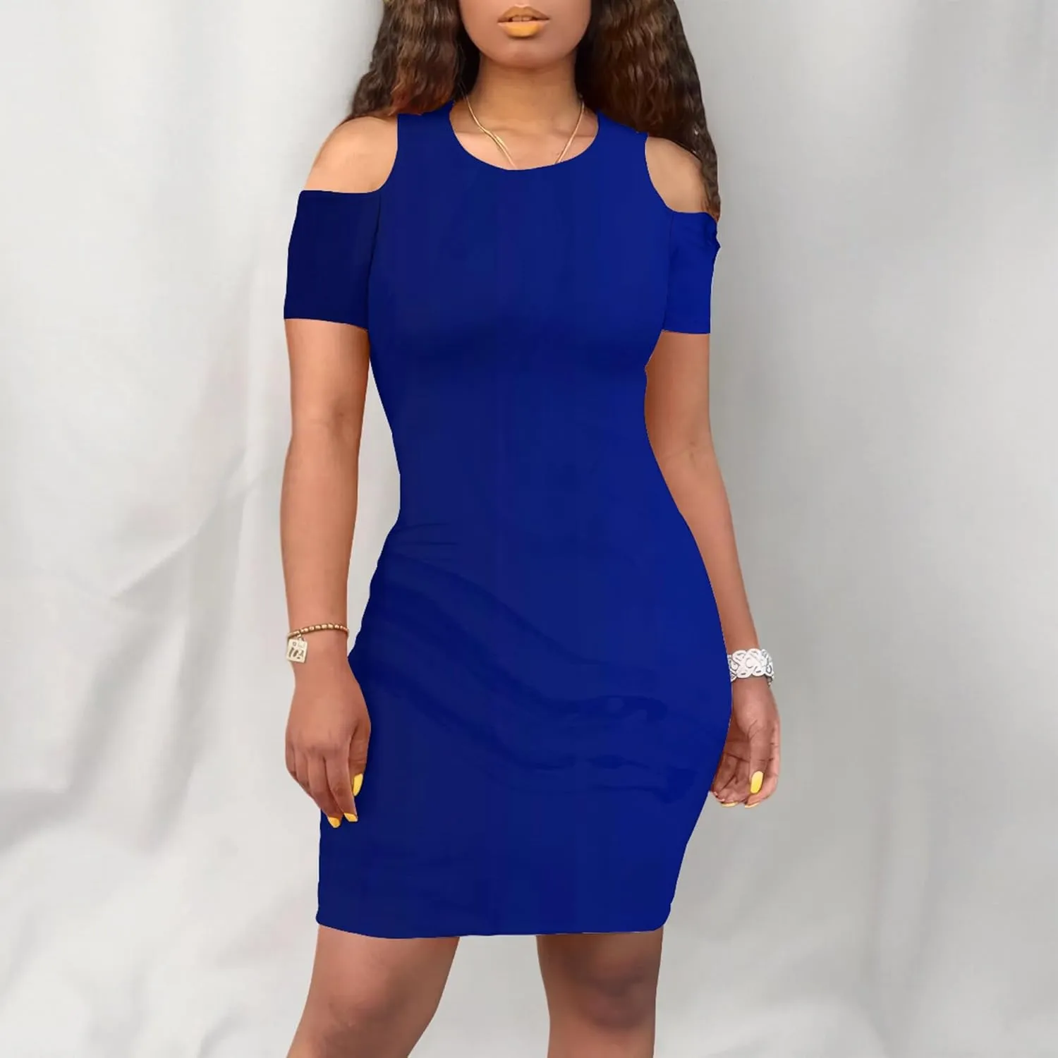 Plus Size Dresses for Curvy Women Sexy Open Shoulder Round Neck Sundress with Sleeves Casual Loose T-Shirt Swing Dress