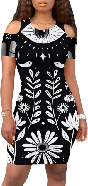 Plus Size Dresses for Curvy Women Sexy Open Shoulder Round Neck Sundress with Sleeves Casual Loose T-Shirt Swing Dress