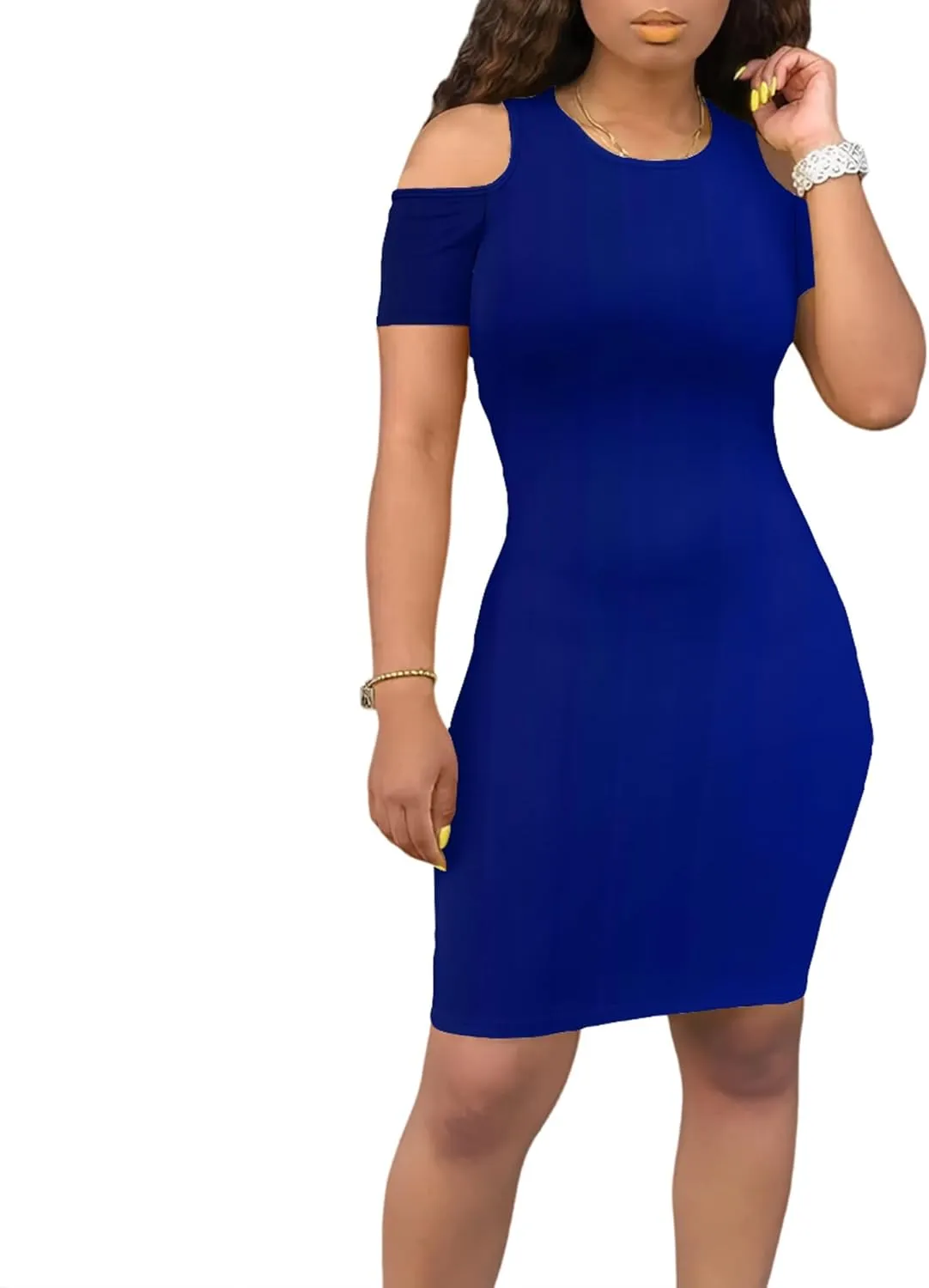 Plus Size Dresses for Curvy Women Sexy Open Shoulder Round Neck Sundress with Sleeves Casual Loose T-Shirt Swing Dress