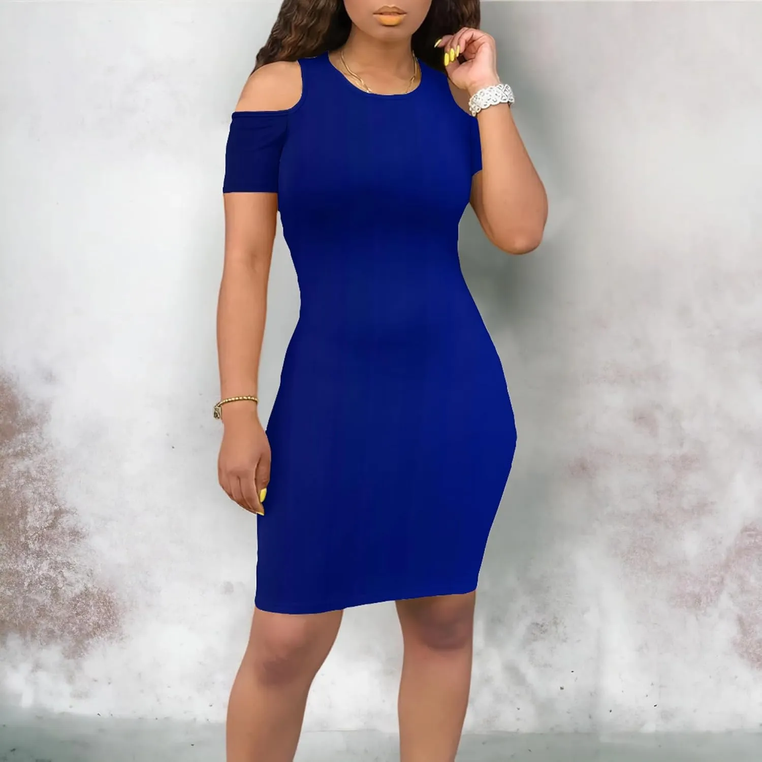Plus Size Dresses for Curvy Women Sexy Open Shoulder Round Neck Sundress with Sleeves Casual Loose T-Shirt Swing Dress