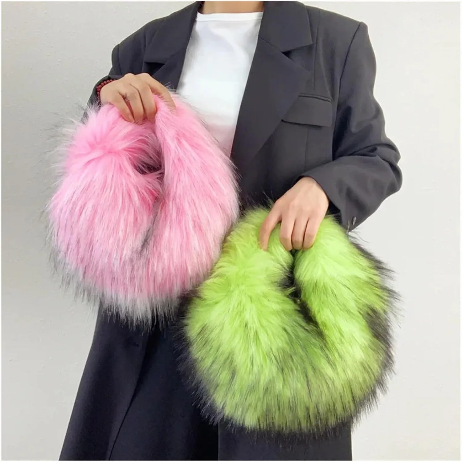 Plush Handbags Faux Fur Women's Handbags Winter Girls Furry Shoulder Bags Dinner Clutch Purse Soft Plush Female Underarm Bag