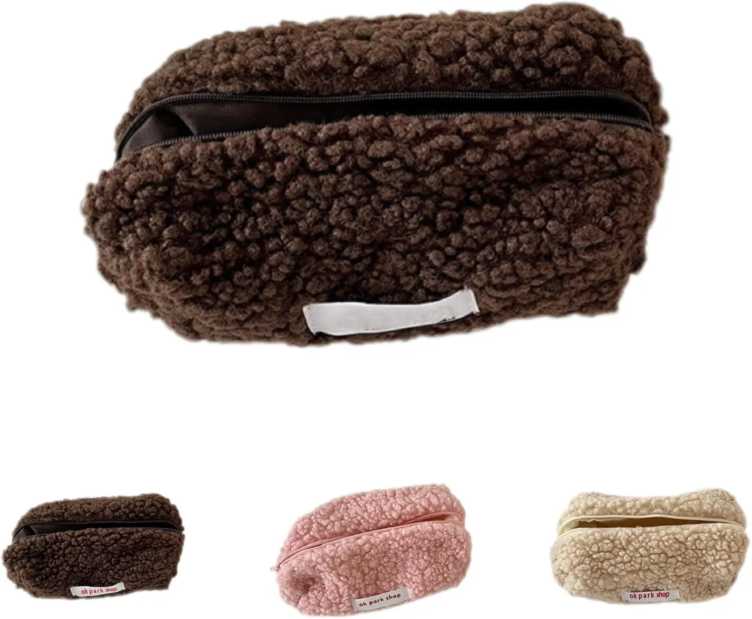 Plush Makeup Bag Lamb Wool Storage Bag Fuzzy Cosmetic Bags Travel Cosmetics Portable Storage Bag (brown)
