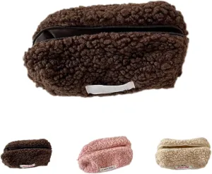 Plush Makeup Bag Lamb Wool Storage Bag Fuzzy Cosmetic Bags Travel Cosmetics Portable Storage Bag (brown)
