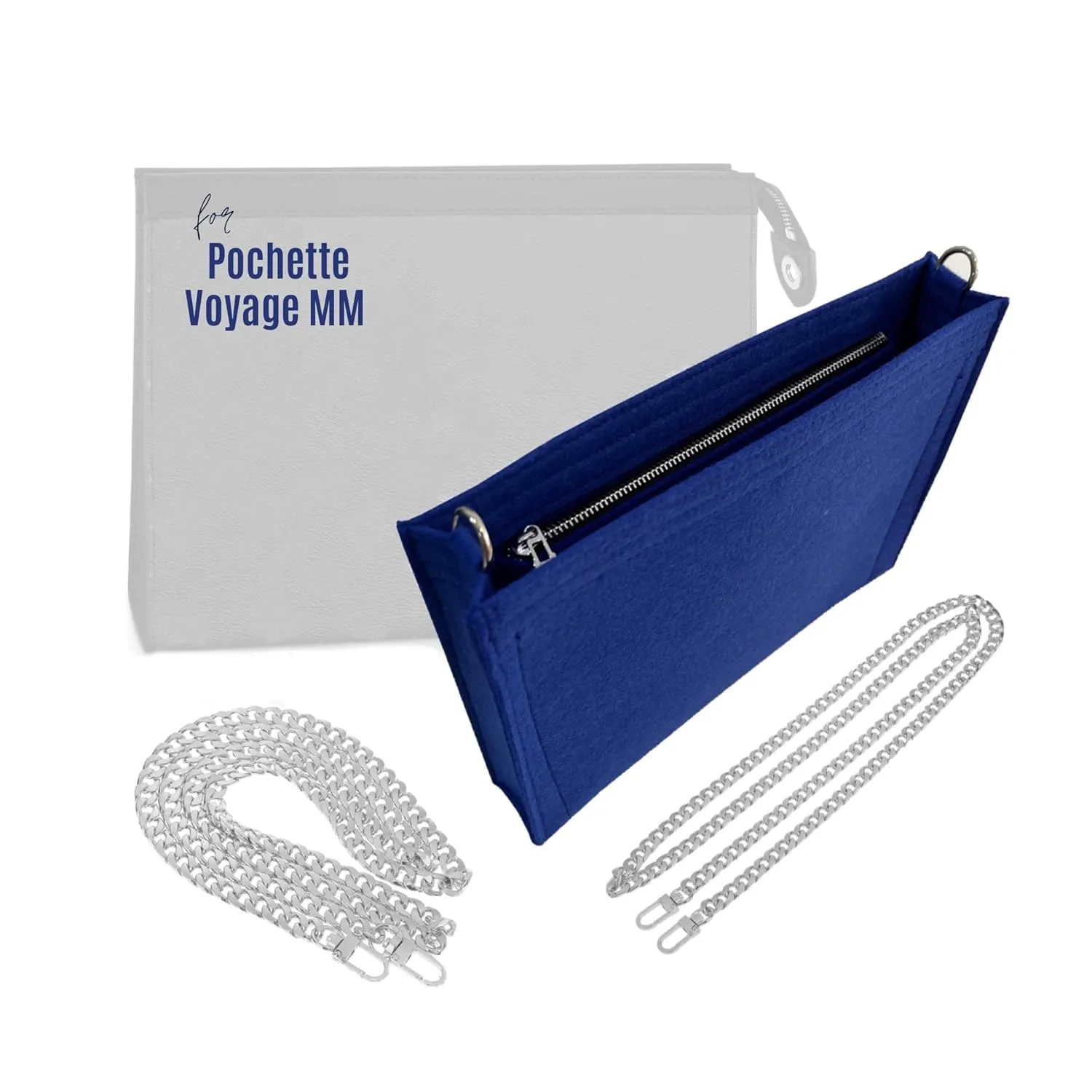 Pochette Voyage MM Conversion Kit with Chain Pouch Pochette Voyage MM Insert with Grommets O Rings Premium Felt Chain (Geyser Blue, No Chain Needed)
