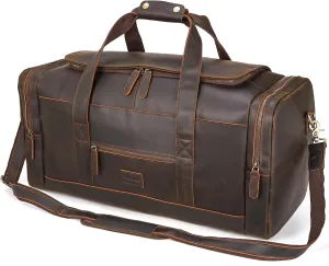 Polare 23" Full Grain Leather Travel Duffle Bag For Men 42L Duffel Bag Overnight Carry on Luggage Sport Weekender Bag