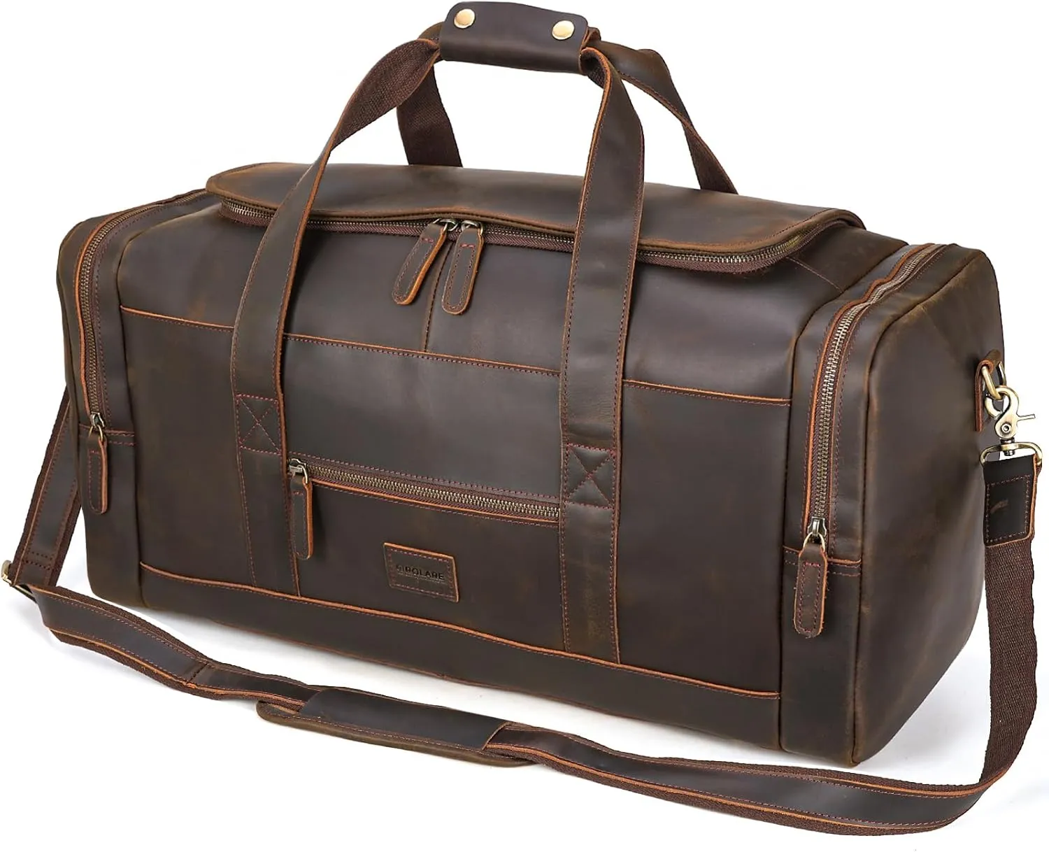 Polare 23" Full Grain Leather Travel Duffle Bag For Men 42L Duffel Bag Overnight Carry on Luggage Sport Weekender Bag