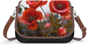 Poppy Flowers Vivid Petals Shoulder Bags PU Leather Shoulder Handbag Large Capacity Crossbody Bag for Women