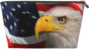 Portable Makeup Bag Zipper Pouch Travel Make up Organizer Bag Toiletry bag Water-resistant Aesthetic PVC Leather Cosmetic Bags for Women and Girls with American Flag Bald Eagle