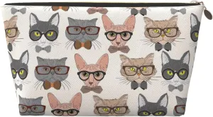 Portable Makeup Bag Zipper Pouch Travel Make up Organizer Bag Toiletry bag Water-resistant Aesthetic PVC Leather Cosmetic Bags for Women and Girls with Funny Cat