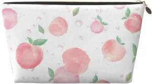 Portable Makeup Bag Zipper Pouch Travel Make up Organizer Bag Toiletry bag Water-resistant Aesthetic PVC Leather Cosmetic Bags for Women and Girls with Juicy Peach