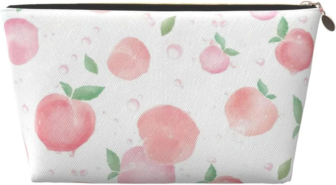 Portable Makeup Bag Zipper Pouch Travel Make up Organizer Bag Toiletry bag Water-resistant Aesthetic PVC Leather Cosmetic Bags for Women and Girls with Juicy Peach