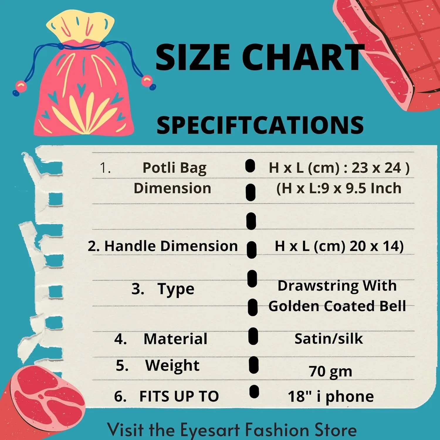 Potli Bag for Women Jewelry Coin Pouch Grey Evening Bags Gota Patti Work Batwa Pearls Handle Clutch Designer Silk Drawstring Purse (Grey H*L:9 * 9.5 Inch)