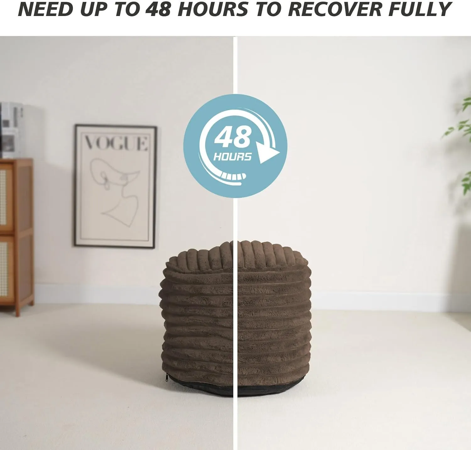 Pouf Ottoman Stuffed Round for Foot Rest, Faux Fur Poufs with Foam Chunk Filling, Storage Ottoman Pouf Foot Stool Cushion, 26 X 18 Inch Floor Chair for Living Room Bedroom Home Decor, Brown