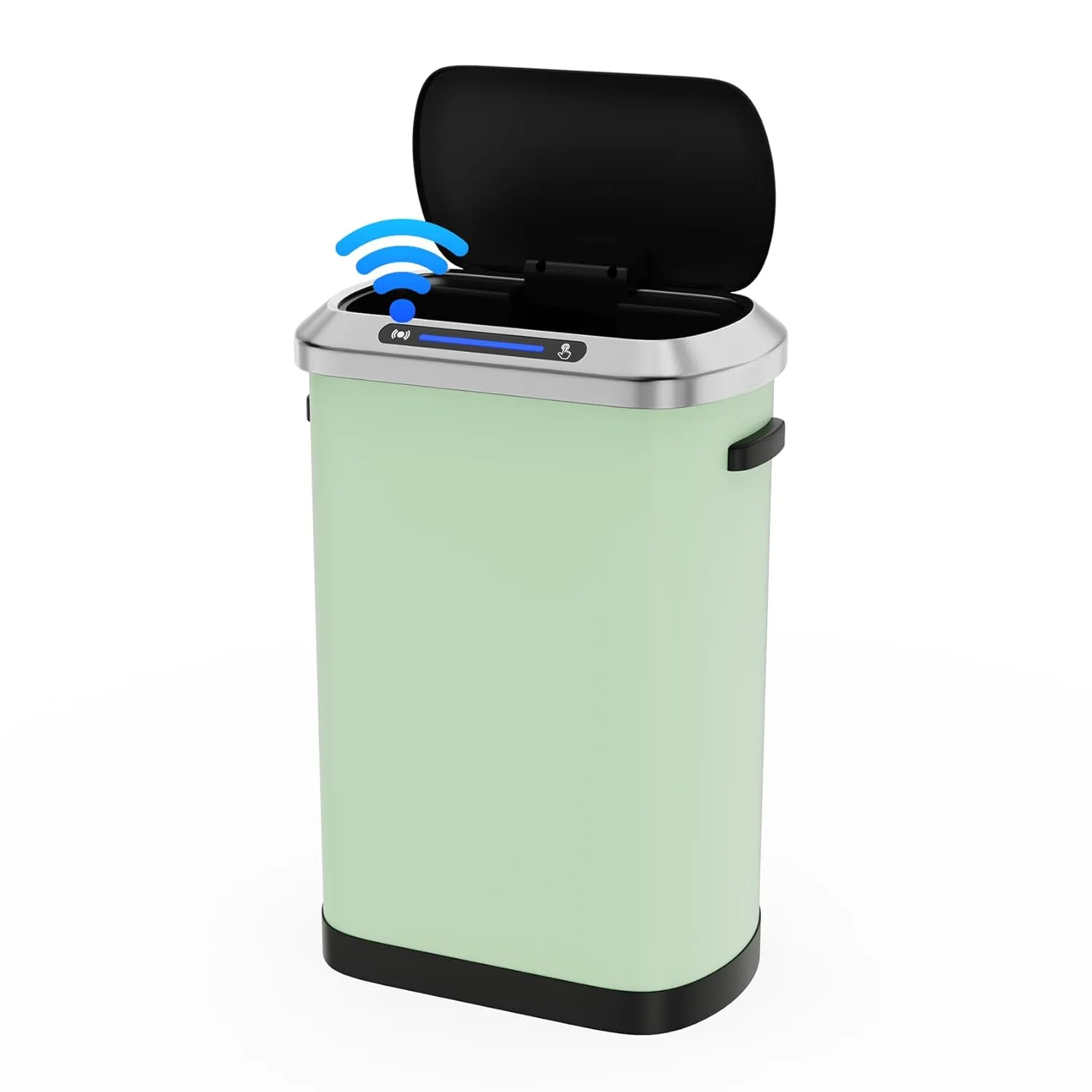 pouseayar 13 Gallon Smart Automatic Trash Can with Lid, Stainless Steel Thickened Body & Super Mute Sensor Lid with 30 Count Garbage Bags for Kitchen Office Bedroom Waste Bin and More - Blue