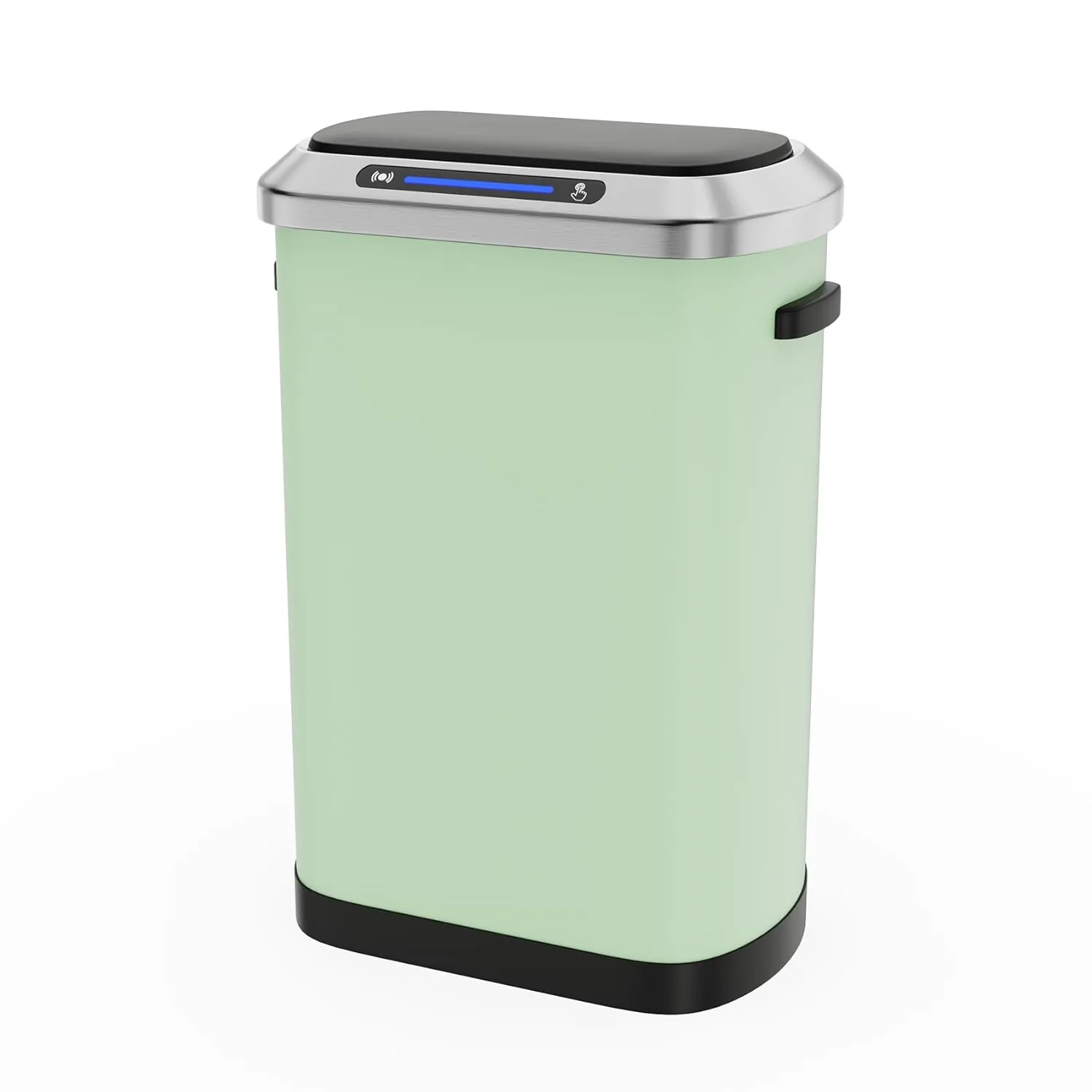 pouseayar 13 Gallon Smart Automatic Trash Can with Lid, Stainless Steel Thickened Body & Super Mute Sensor Lid with 30 Count Garbage Bags for Kitchen Office Bedroom Waste Bin and More - Blue