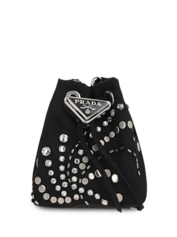 Prada Logo-Appliqué Studded Bucket Bag