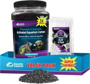 Premium Activated Carbon, Aquarium Carbon for Fish Tank Filter, Aquarium Filter Media, Granulated Charcoal for Fish Tanks, Activated Charcoal Bulk (3 lbs with 4 Fine Mesh Bags)