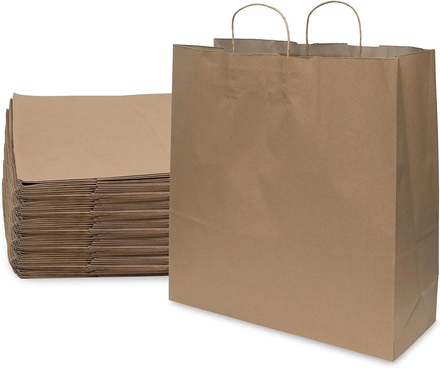 Prime Line Packaging Brown Paper Gift Bags, Extra Large Tote for Small Business, Shopping, Boutiques, Grocery, Retail Stores, Bulk, 18x7x18.75 50 Pack