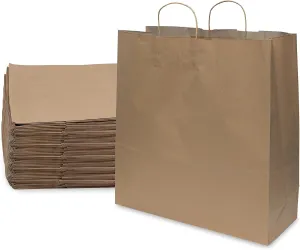 Prime Line Packaging Brown Paper Gift Bags, Extra Large Tote for Small Business, Shopping, Boutiques, Grocery, Retail Stores, Bulk, 18x7x18.75 50 Pack