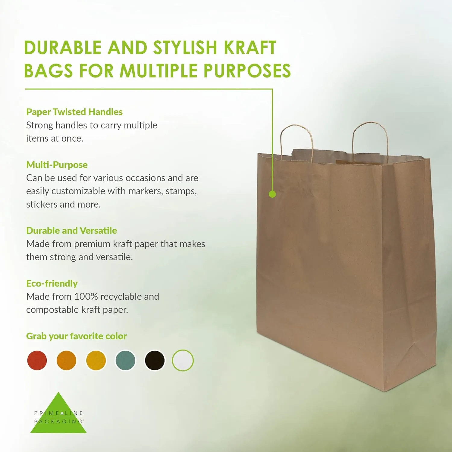 Prime Line Packaging Brown Paper Gift Bags, Extra Large Tote for Small Business, Shopping, Boutiques, Grocery, Retail Stores, Bulk, 18x7x18.75 50 Pack