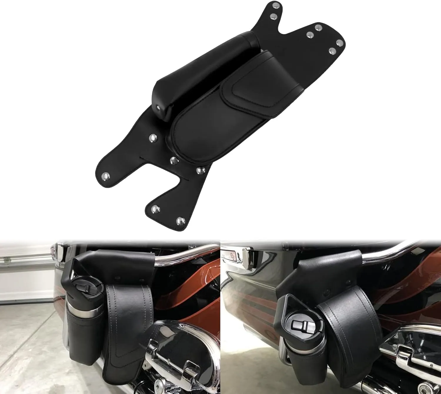 PU Leather Saddlebag Guard Bag with Water Drink Bottle Holder Fit For Harley Touring Electra Street Tri Glide Road King Glide 1983-2025 (Left)