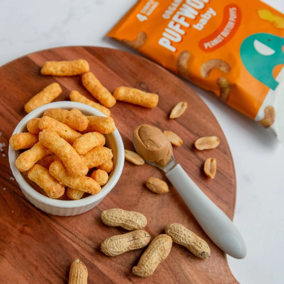 Puffworks Baby Organic Peanut Butter Puffs, Perfect for Early Peanut Introduction, Plant Protein, USDA Organic, Gluten-Free, Vegan, Non-GMO, Kosher, 1.0 Ounce (Pack of 6)