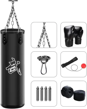 Punching Bag Set for Adults with Gloves, Heavy Punching Bags Hanging, Boxing Fitness Workout Training Kick - Unfilled