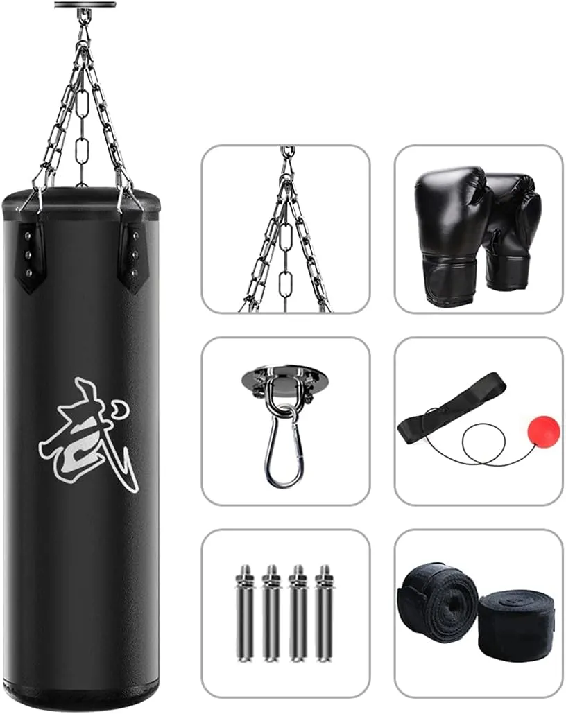 Punching Bag Set for Adults with Gloves, Heavy Punching Bags Hanging, Boxing Fitness Workout Training Kick - Unfilled