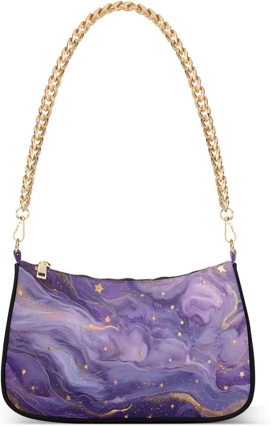 Purple Dream Marble Shoulder Handbags for Women Travel Hobo Tote Handbag Women Gold Chain Shoulder Bags Purse with Zipper Closure
