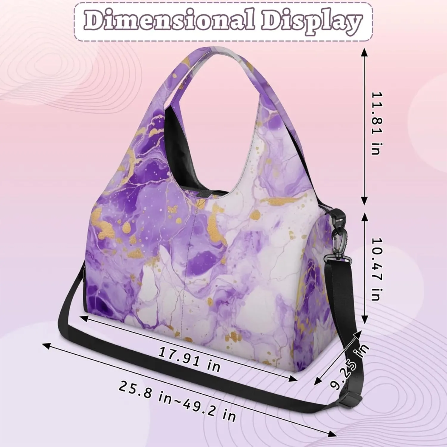 Purple Marble Paper Gym Bag Yoga Mat Tote for Women with Shoes Compartment Lightweight Duffle Travel Carrier Wet Dry Storage Pockets Adjustable Pilates Mats Shoulder Bags for Sport Swim