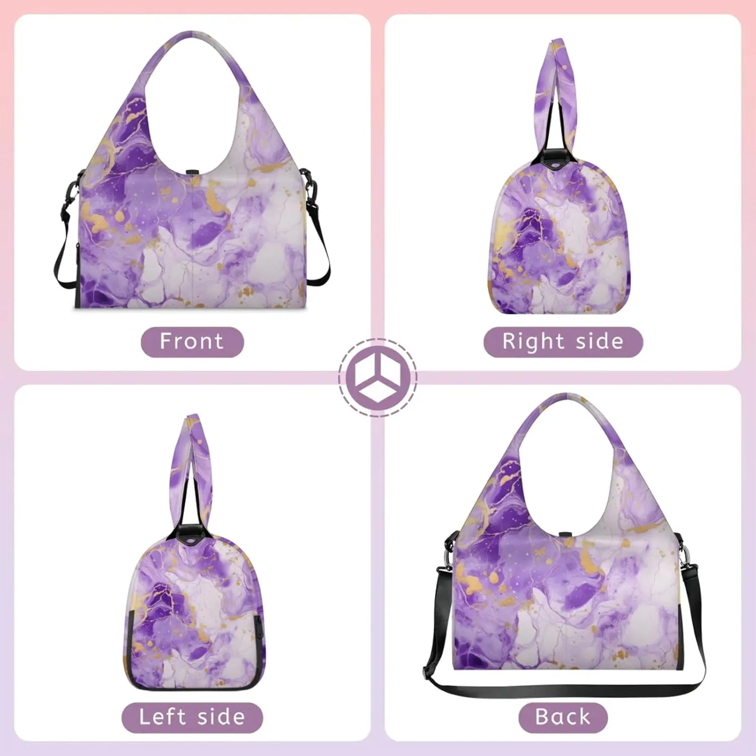 Purple Marble Paper Gym Bag Yoga Mat Tote for Women with Shoes Compartment Lightweight Duffle Travel Carrier Wet Dry Storage Pockets Adjustable Pilates Mats Shoulder Bags for Sport Swim