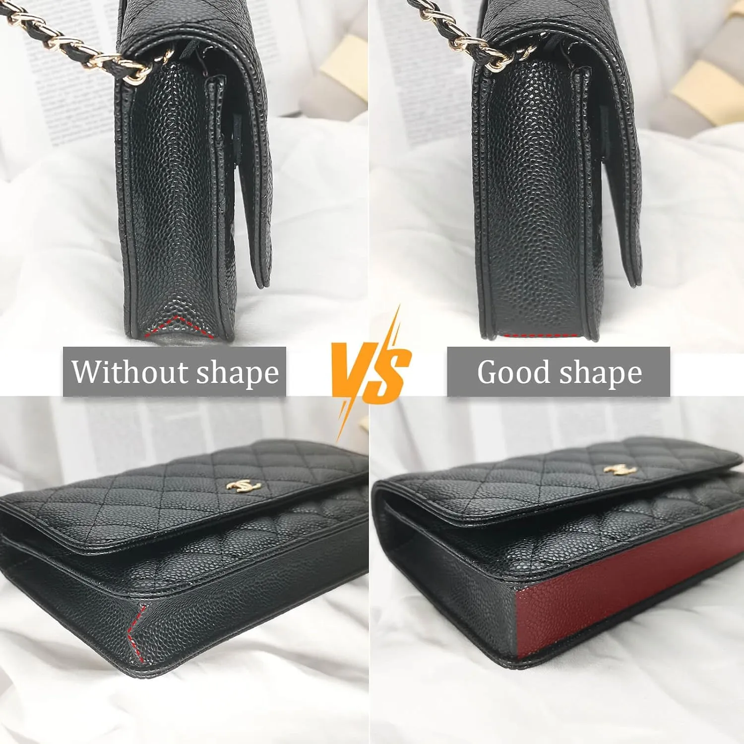 Purse WOC Felt Base Shaper Saver and Insert for Wallet on Chain Bag, Chain Bags Handbag woc Base Shaper(Black,Felt Base Shaper 7" x 1.2")