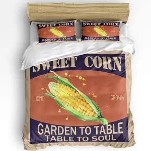 Queen Duvet Cover Set, Yellow Corn 3 Pieces Bedding Comforter Sets, Sweet Vegetable Rustic Farm Vintage Pictorial 90" x 92" Quilt Cover and 2 Pillow Sham