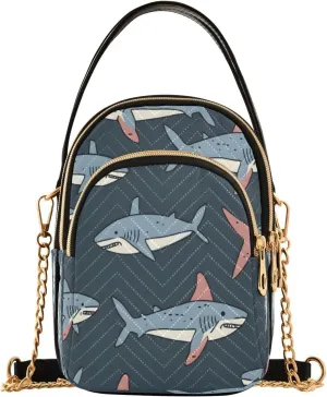 Quilted Crossbody Bags for Women,Cartoon Line Shark Simple Hand Drawn Style Women's Crossbody Handbags Small Travel Purses Phone Bag