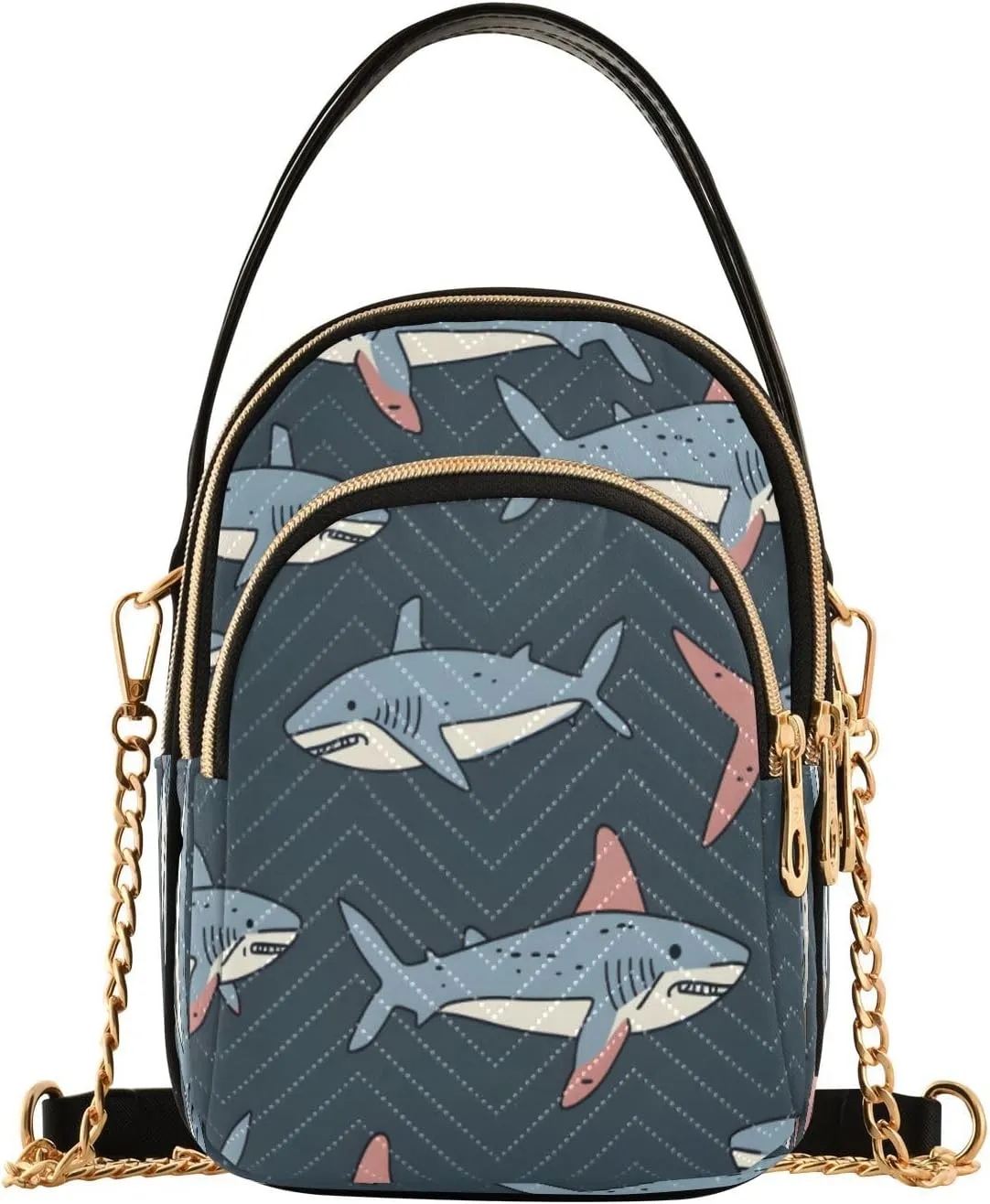 Quilted Crossbody Bags for Women,Cartoon Line Shark Simple Hand Drawn Style Women's Crossbody Handbags Small Travel Purses Phone Bag