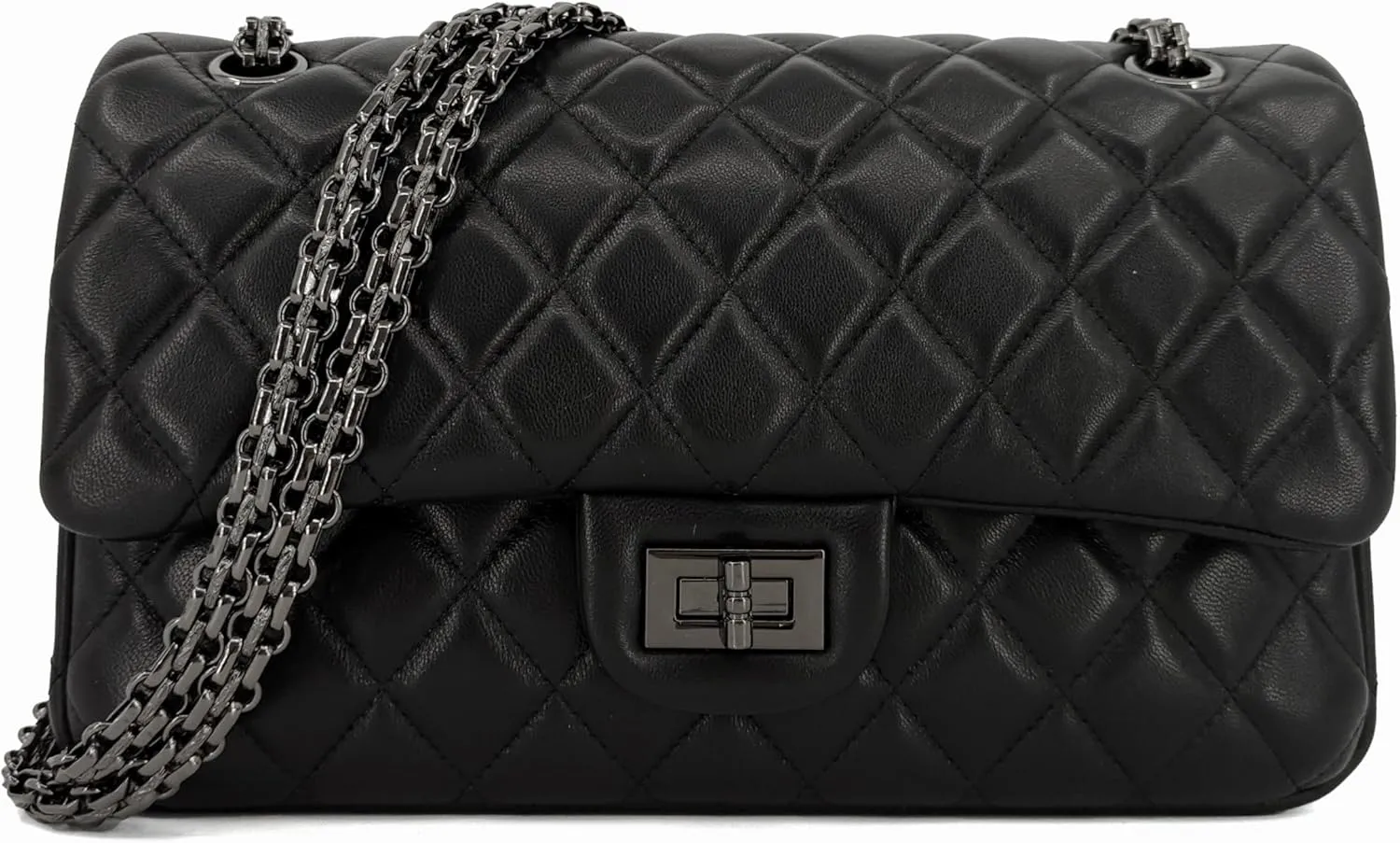 Quilted Leather Crossbody Bags for Women,Soft Lambskin Adjustable Double Chain Strap Shoulder Bag,Designer Flap Purse