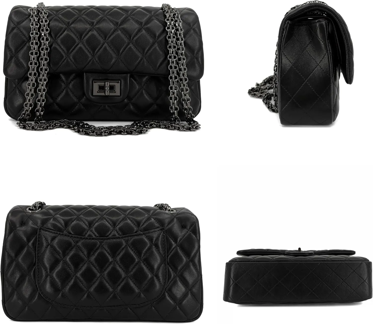 Quilted Leather Crossbody Bags for Women,Soft Lambskin Adjustable Double Chain Strap Shoulder Bag,Designer Flap Purse
