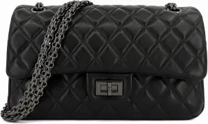 Quilted Leather Crossbody Bags for Women,Soft Lambskin Adjustable Double Chain Strap Shoulder Bag,Designer Flap Purse