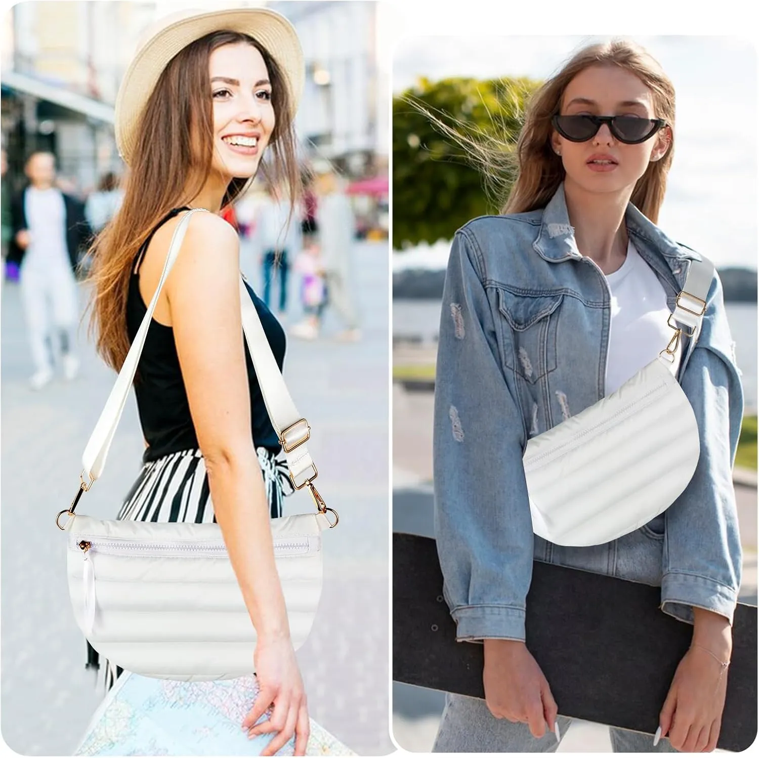 Quilted Puffer Belt Bag Puffy Sling Bag Fanny Pack Puffer Crossbody Bags Chest Belt Bum Waist Bag Purse Shoulder Bag for Women Gift
