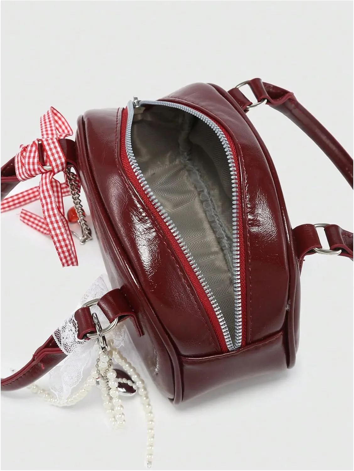 QWINEE Women's Y2K Cherry Pearl Crossbody Bags Cute Bow Clutch Purse Square Bag Top Handle Faux PU Leather Handbags
