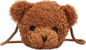 QZUnique Women Bear Head Animal Cartoon Messenger Bag Faux Fur Handbag Shoulder Crossbody Bag