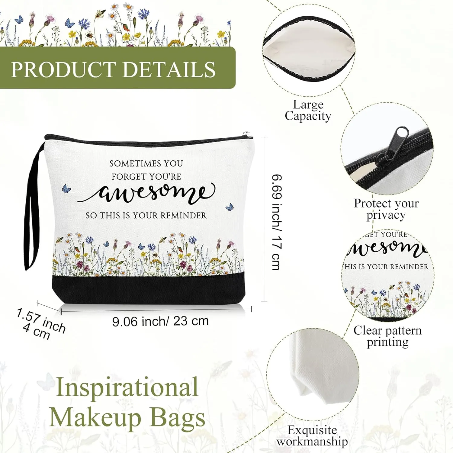 Reginary 15 Pcs Mother's Day Gift for Women Bulk Inspirational Makeup Bags Motivational Flower Canvas Cosmetic Bag with Zipper Thank You Gifts for Employee Coworker Cna Nurse Graduation, 9 x 6.7 in