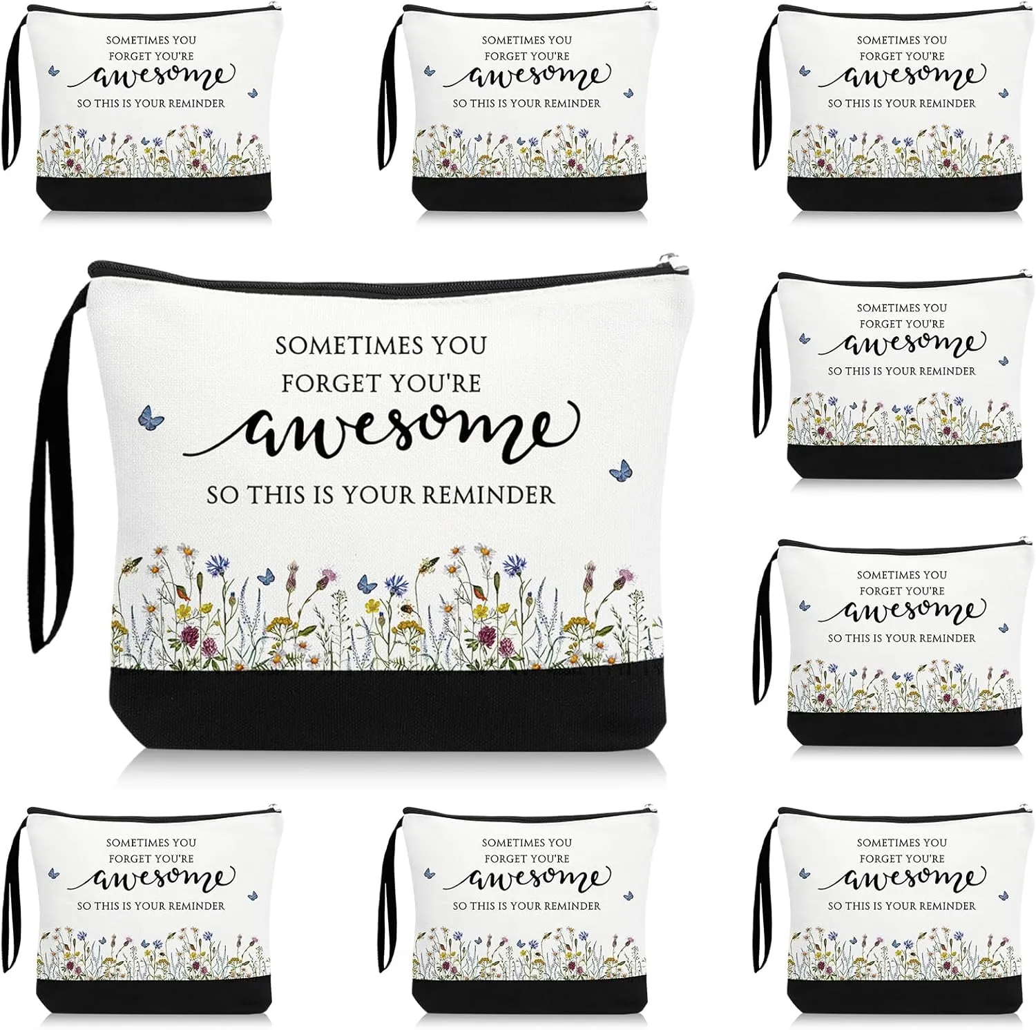 Reginary 15 Pcs Mother's Day Gift for Women Bulk Inspirational Makeup Bags Motivational Flower Canvas Cosmetic Bag with Zipper Thank You Gifts for Employee Coworker Cna Nurse Graduation, 9 x 6.7 in