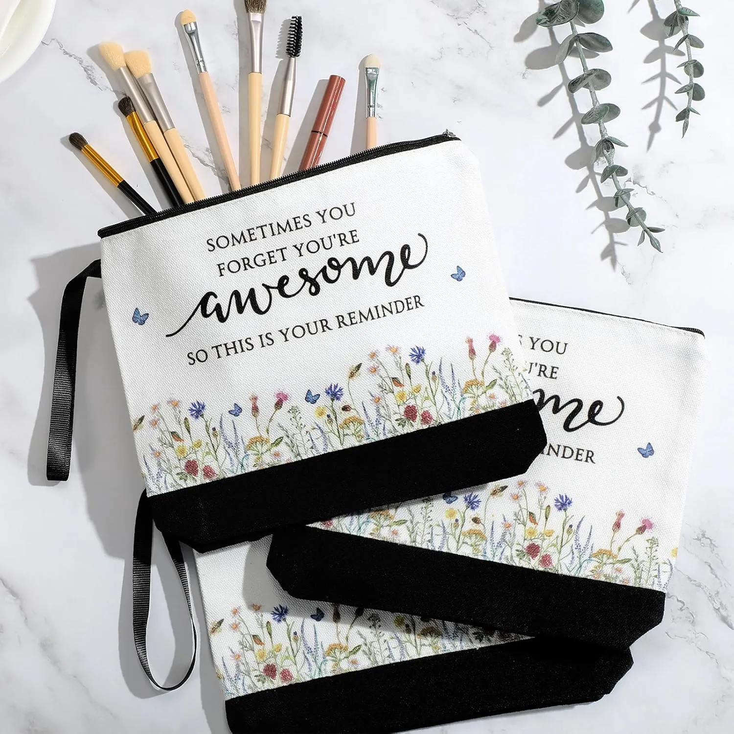Reginary 15 Pcs Mother's Day Gift for Women Bulk Inspirational Makeup Bags Motivational Flower Canvas Cosmetic Bag with Zipper Thank You Gifts for Employee Coworker Cna Nurse Graduation, 9 x 6.7 in