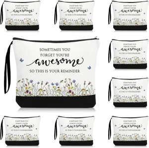 Reginary 15 Pcs Mother's Day Gift for Women Bulk Inspirational Makeup Bags Motivational Flower Canvas Cosmetic Bag with Zipper Thank You Gifts for Employee Coworker Cna Nurse Graduation, 9 x 6.7 in