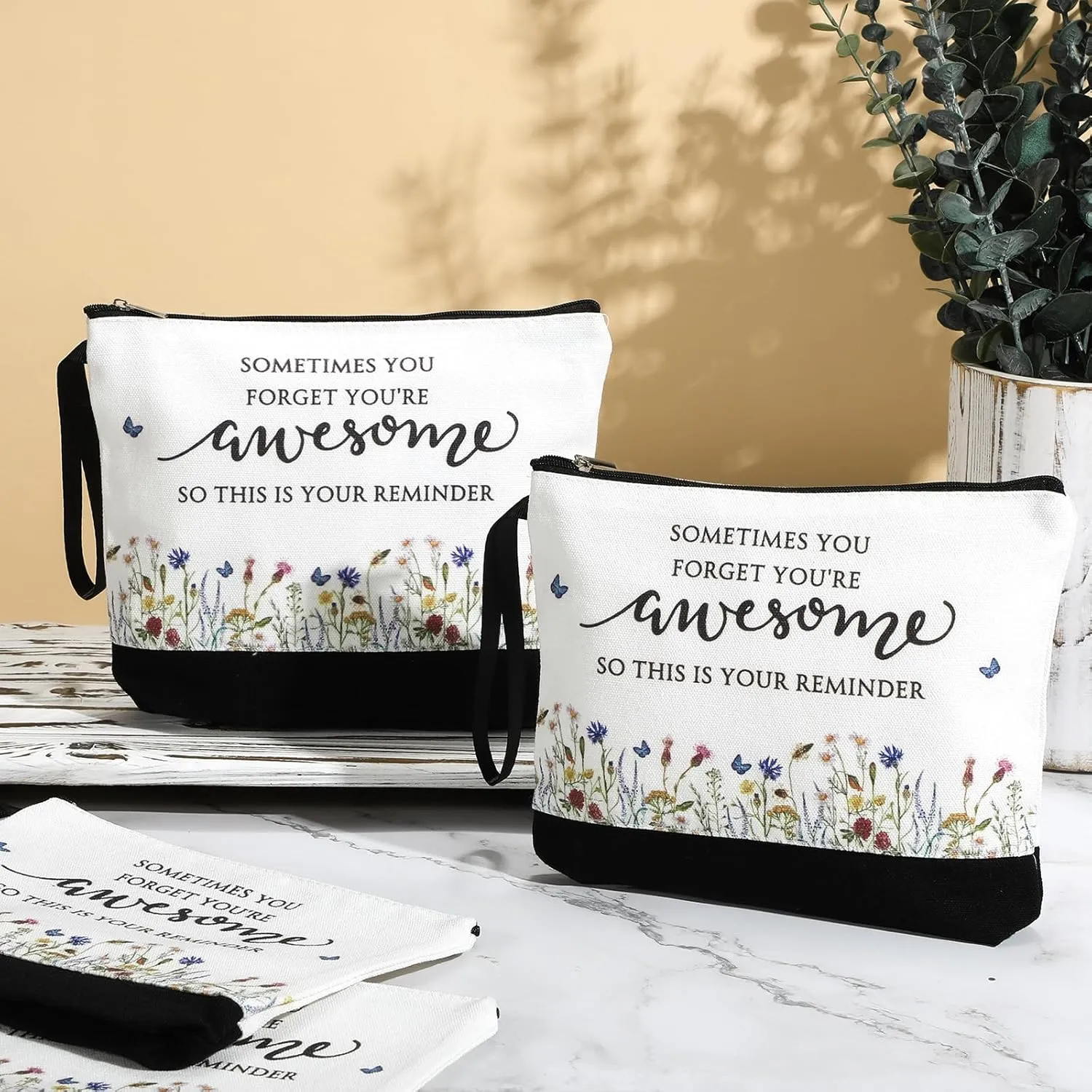 Reginary 15 Pcs Mother's Day Gift for Women Bulk Inspirational Makeup Bags Motivational Flower Canvas Cosmetic Bag with Zipper Thank You Gifts for Employee Coworker Cna Nurse Graduation, 9 x 6.7 in